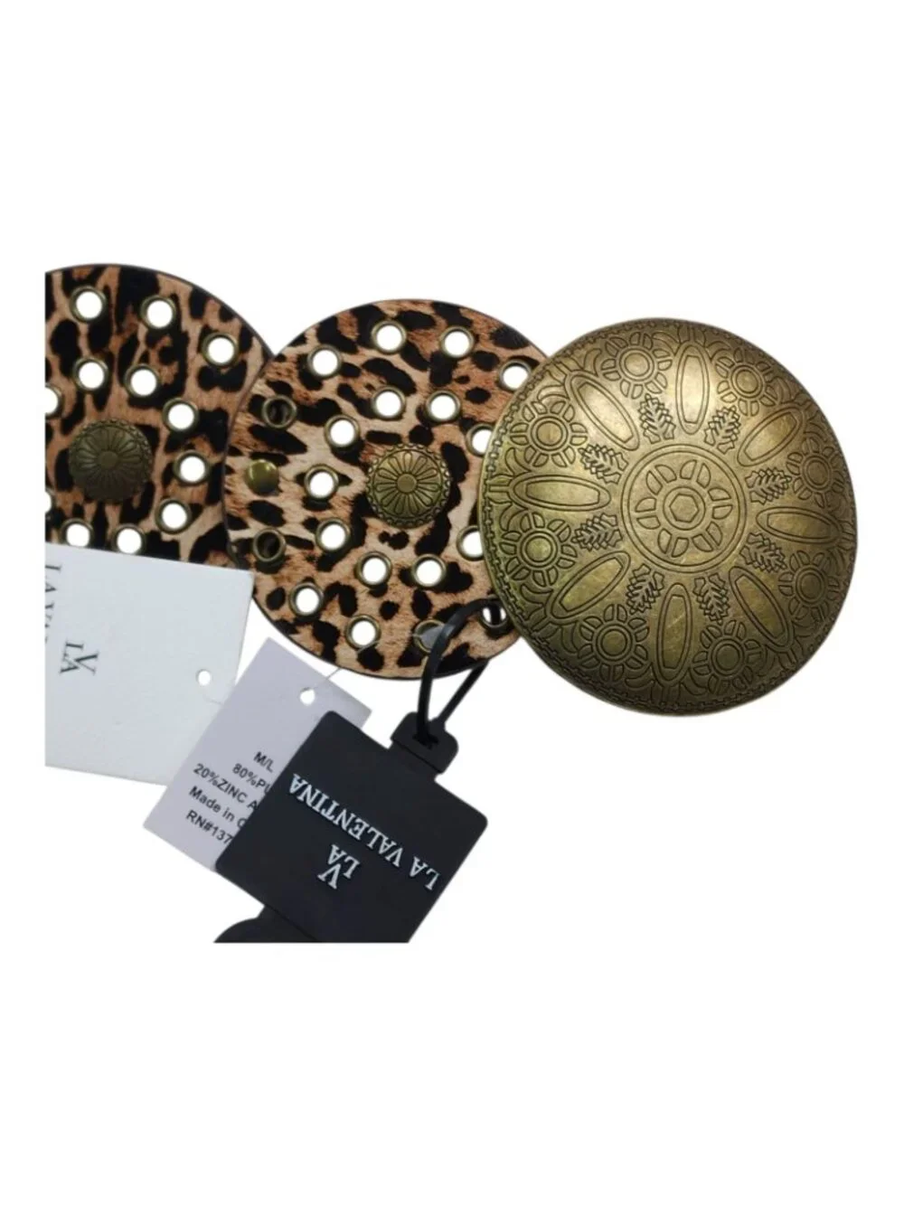 La Valentina Leopard Print Belt Concho With Medallion Accent M/L 48